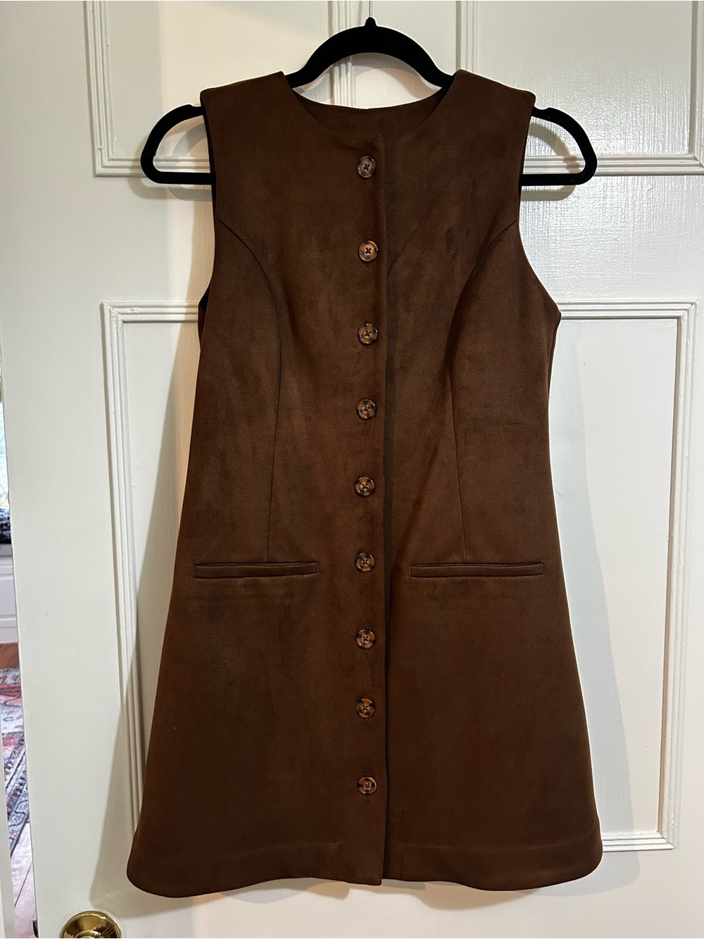 wild fable Brown Sleeveless Button-Front Suede Mini Dress